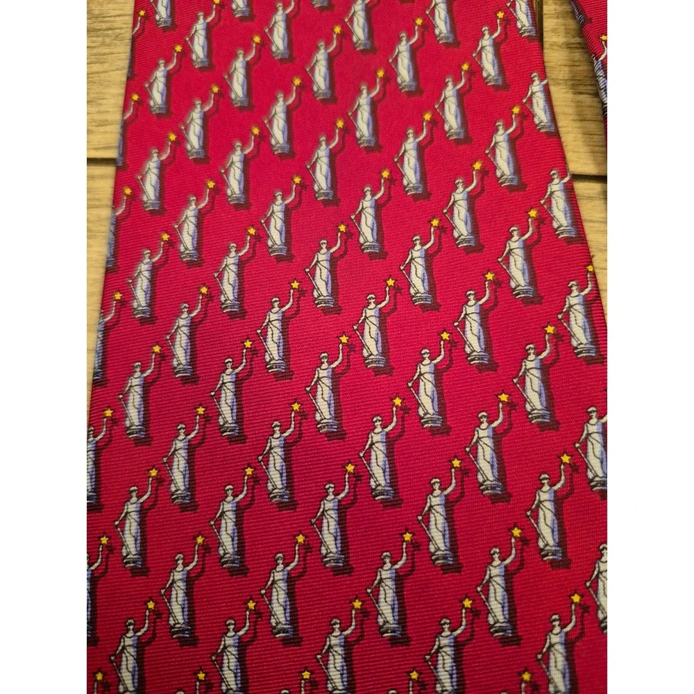 Sine Die Mens Lady Justice Silk Necktie Dark Red Legal Theme Gavel Pattern‎ Tie